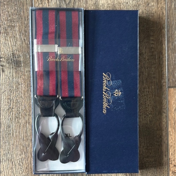 Brooks Brothers Blue and Red Suspenders with Timeless Elegance Leather SIZE XL - Picture 2 of 7
